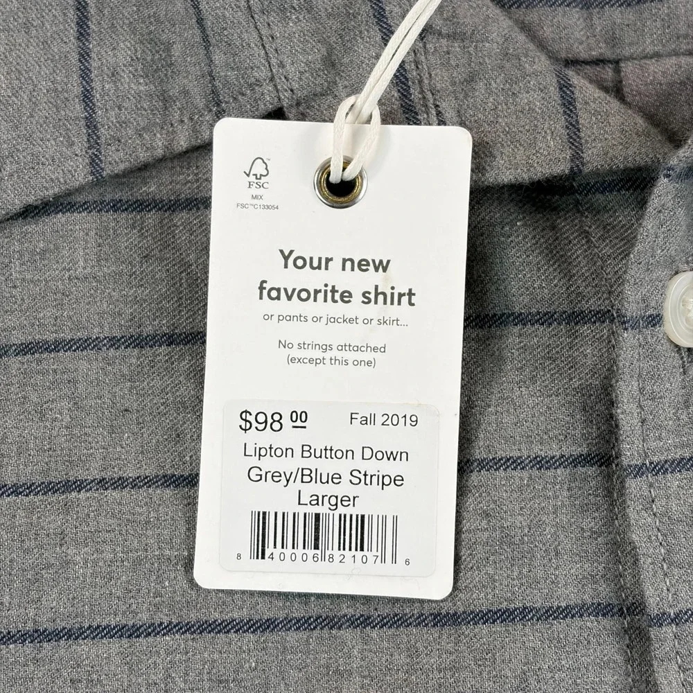 Marine Layer Lipton Shirt Men Larger Grey Blue Stripe Long Sleeve NWT $98 - Picture 4 of 10